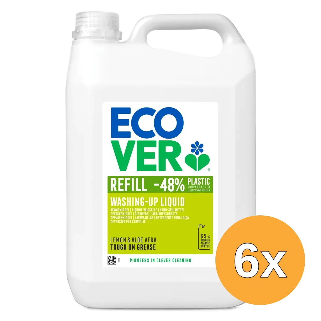 6x Ecover Afwasmiddel Citroen Aloevera Navulling (5000 ml)