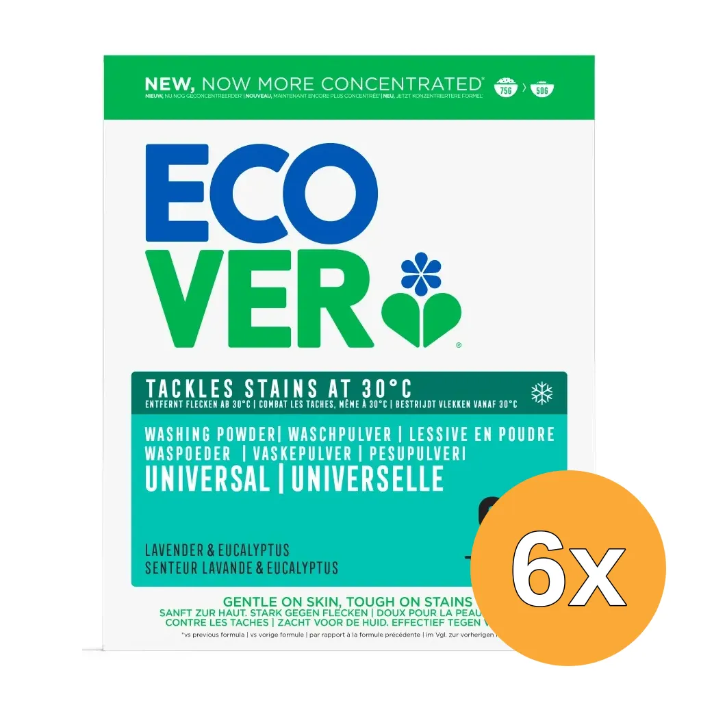 6x Ecover Waspoeder Universeel Lavendel & Eucalyptus 4kg (4000 gr)