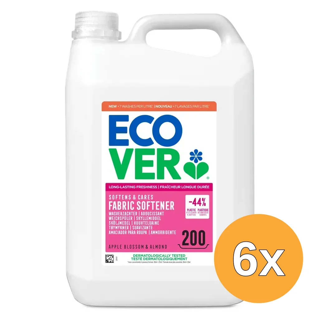 6x Ecover Wasverzachter Appelbloesem & Amandel Navulling 5lt (5000 ml)