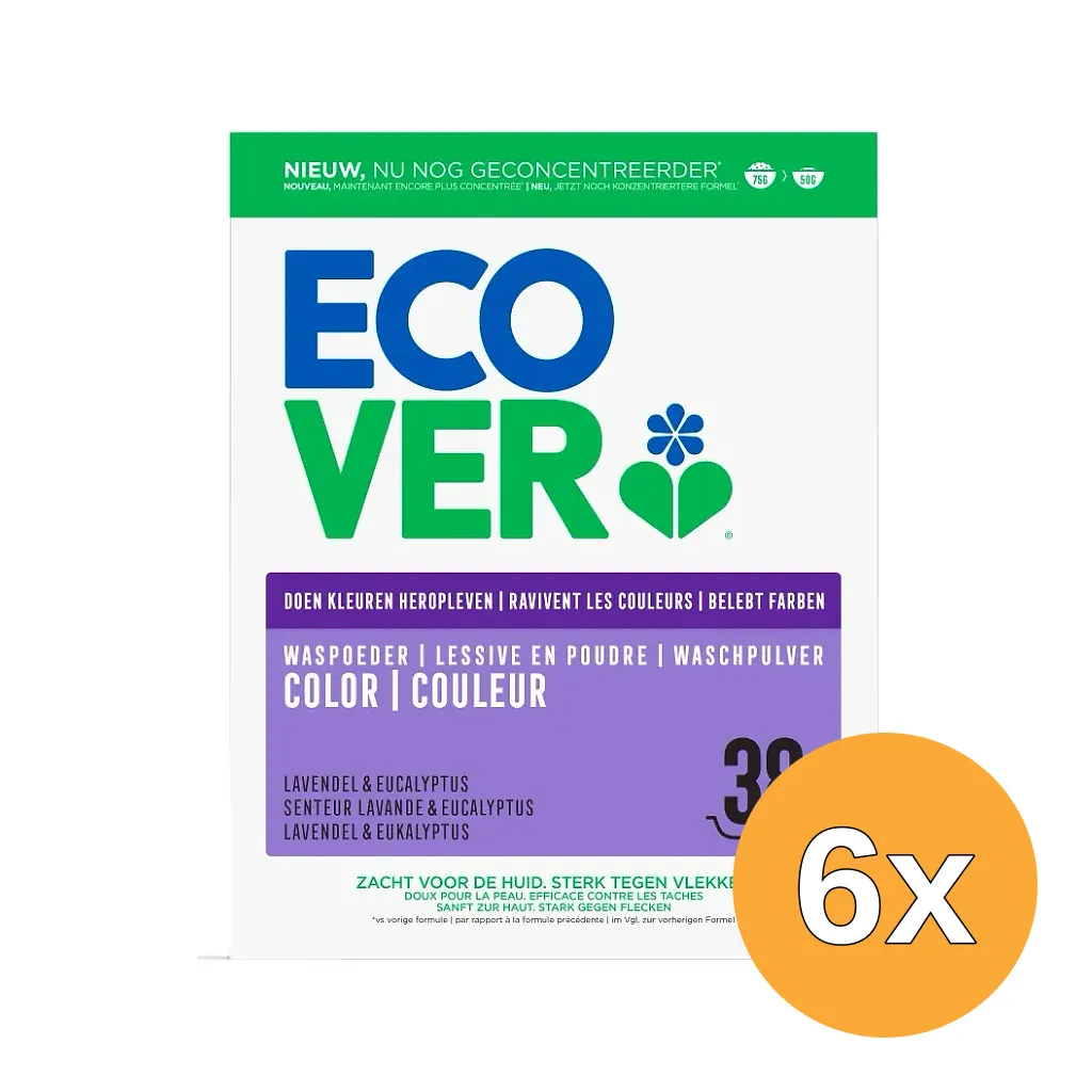 6x Ecover Waspoeder Color Lavendel & Eucalyptus 1.9kg (1900 gr)
