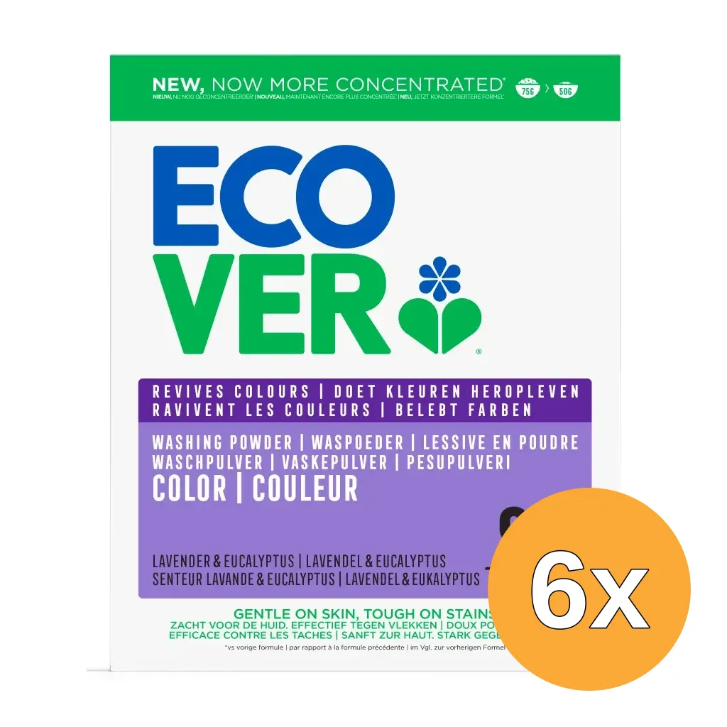 6x Ecover Waspoeder Color Lavendel & Eucalyptus 4kg (4000 gr)