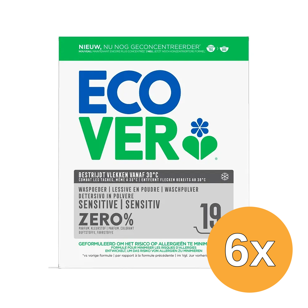 6x Ecover Waspoeder Sensitive Zero% (950 gr)