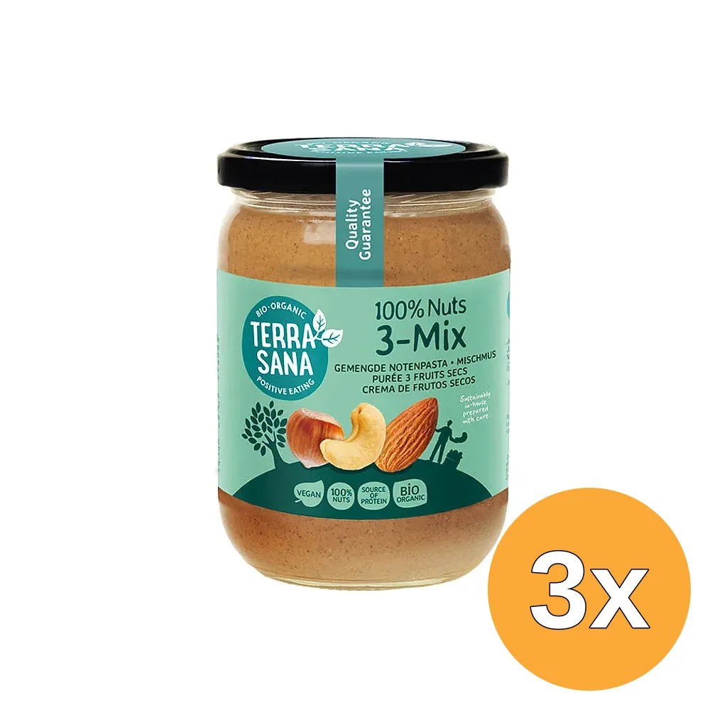 3x TerraSana 3 Mix notenpasta zonder pinda bio (500 gr)