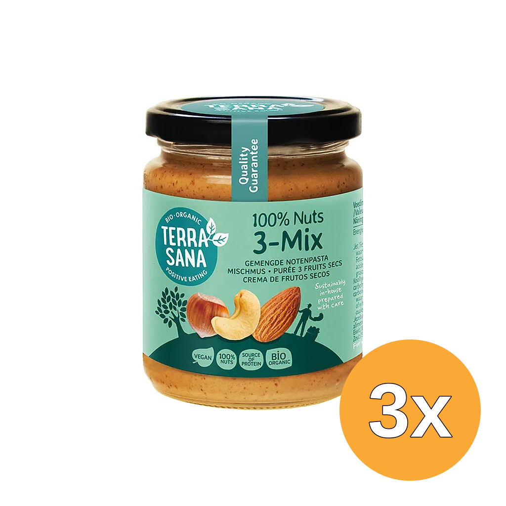 3x TerraSana 3 mix notenpasta zonder pinda bio (250 gr)