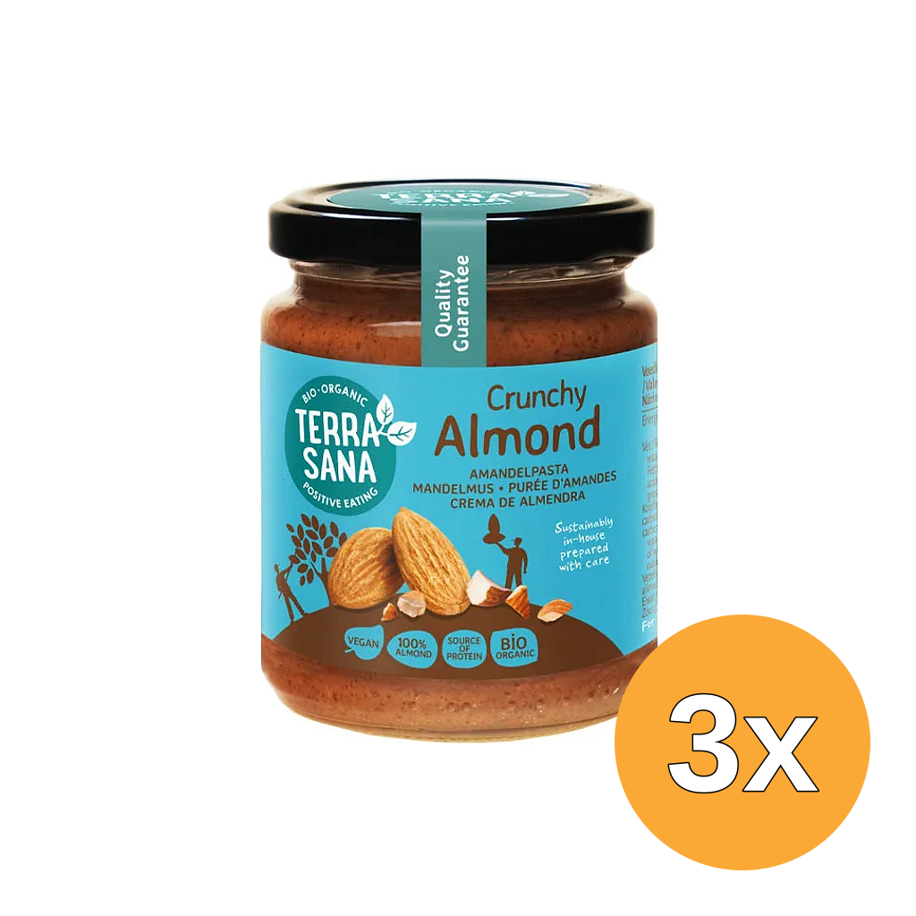 3x TerraSana Amandelpasta bruin crunchy (250 gr)