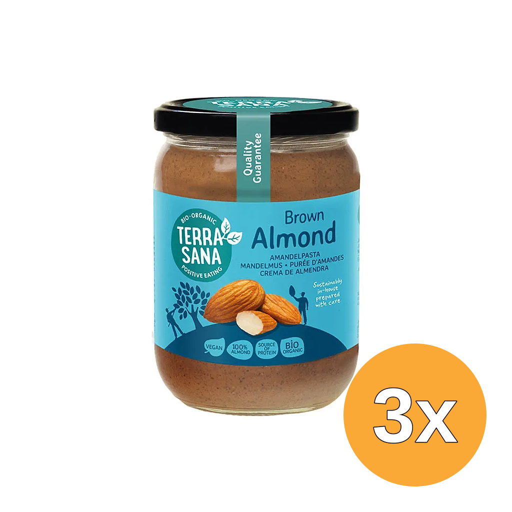 3x TerraSana Amandelpasta zonder zout bio (500 gr)