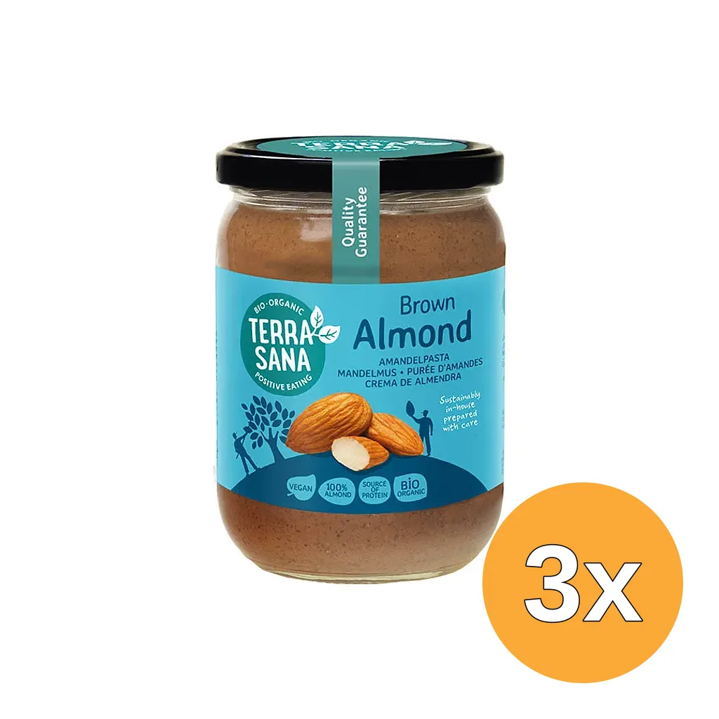 3x TerraSana Amandelpasta zonder zout bio (500 gr)