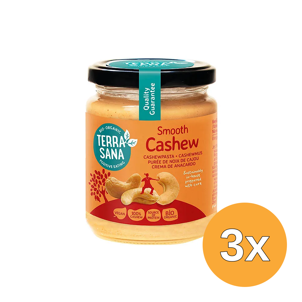 3x TerraSana Cashewnotenpasta zonder zout bio (250 gr)