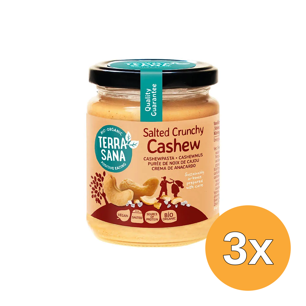 3x TerraSana Cashewpasta crunchy met himalayazout (250 gr)