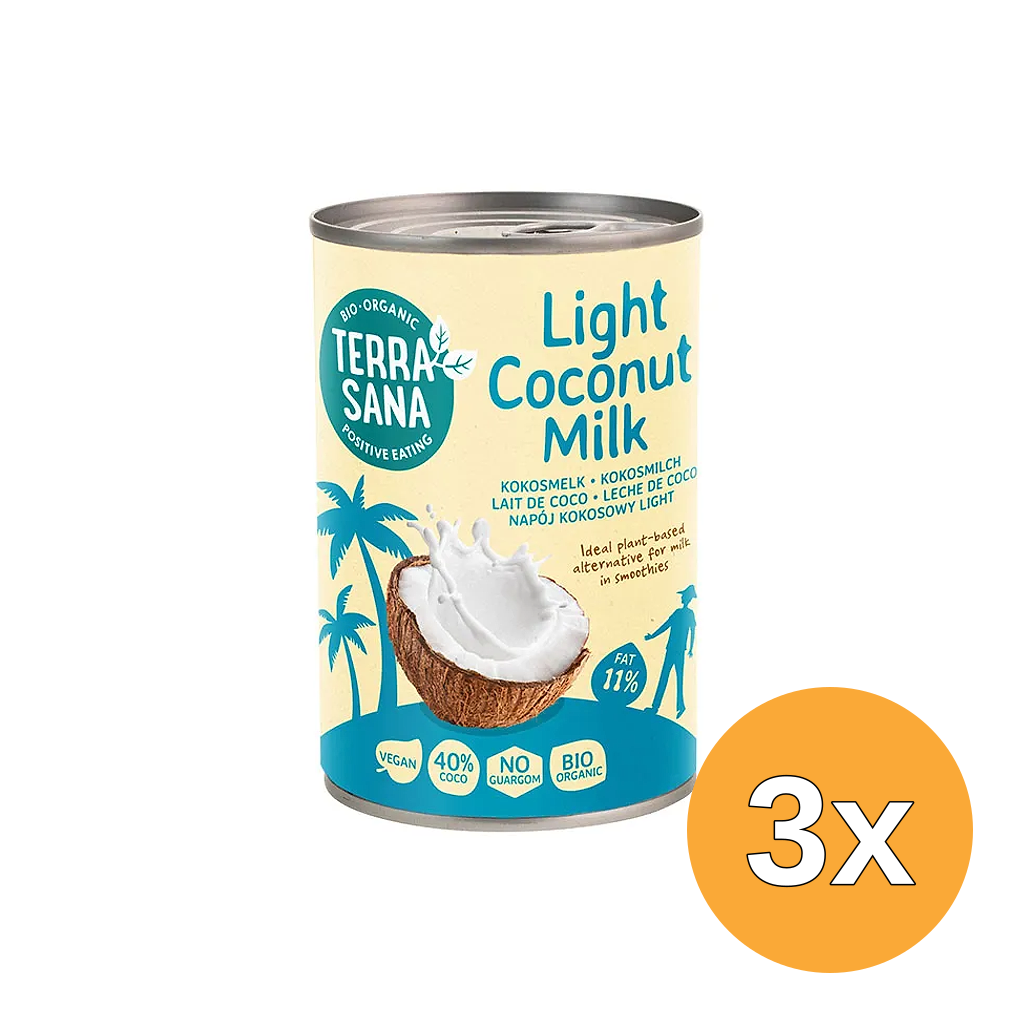 3x TerraSana Kokosmelk light 11% vet bio (400 ml)