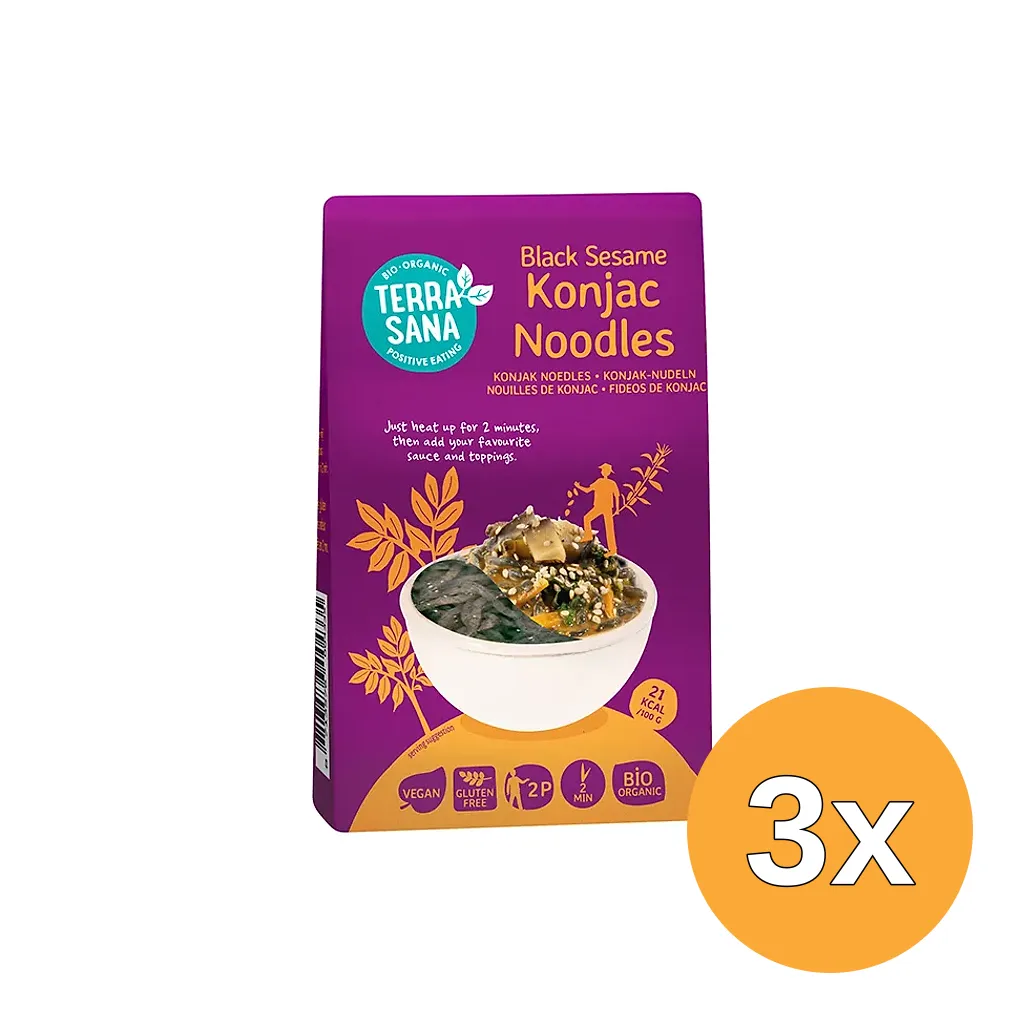3x TerraSana Konjac Noodles Zwarte Sesam (250 gr)