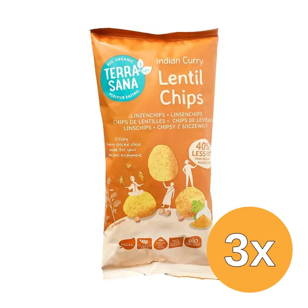 3x TerraSana Linzenchips Indian Curry (75 gr)