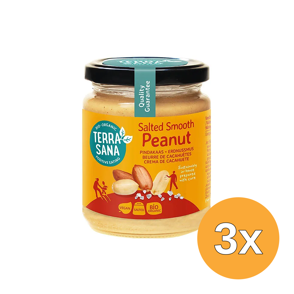 3x TerraSana Pindakaas fijn met himalayazout bio (250 gr)
