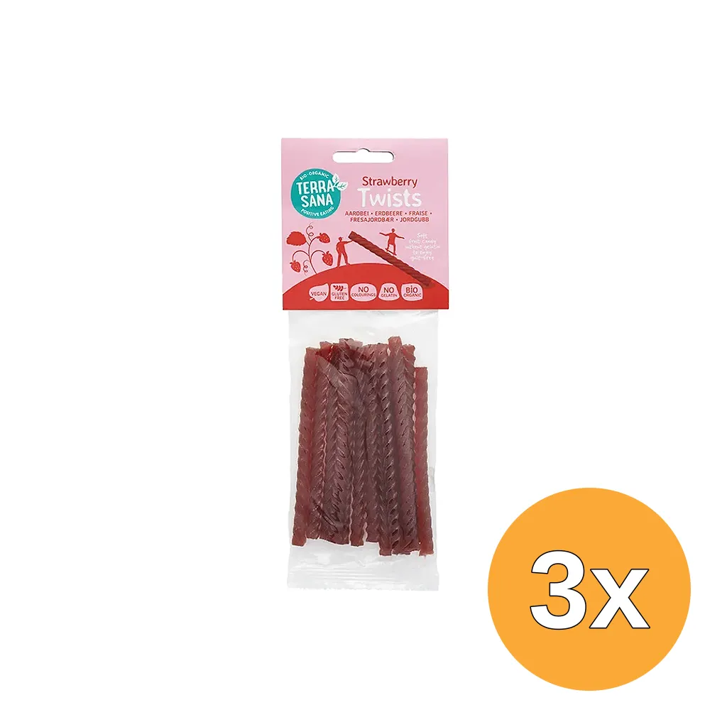 3x TerraSana Twists Dropkabels Aardbei (75 gr)