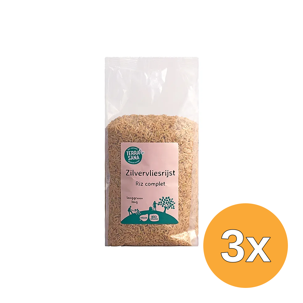 3x TerraSana Zilvervliesrijst lang bio (1000 gr)