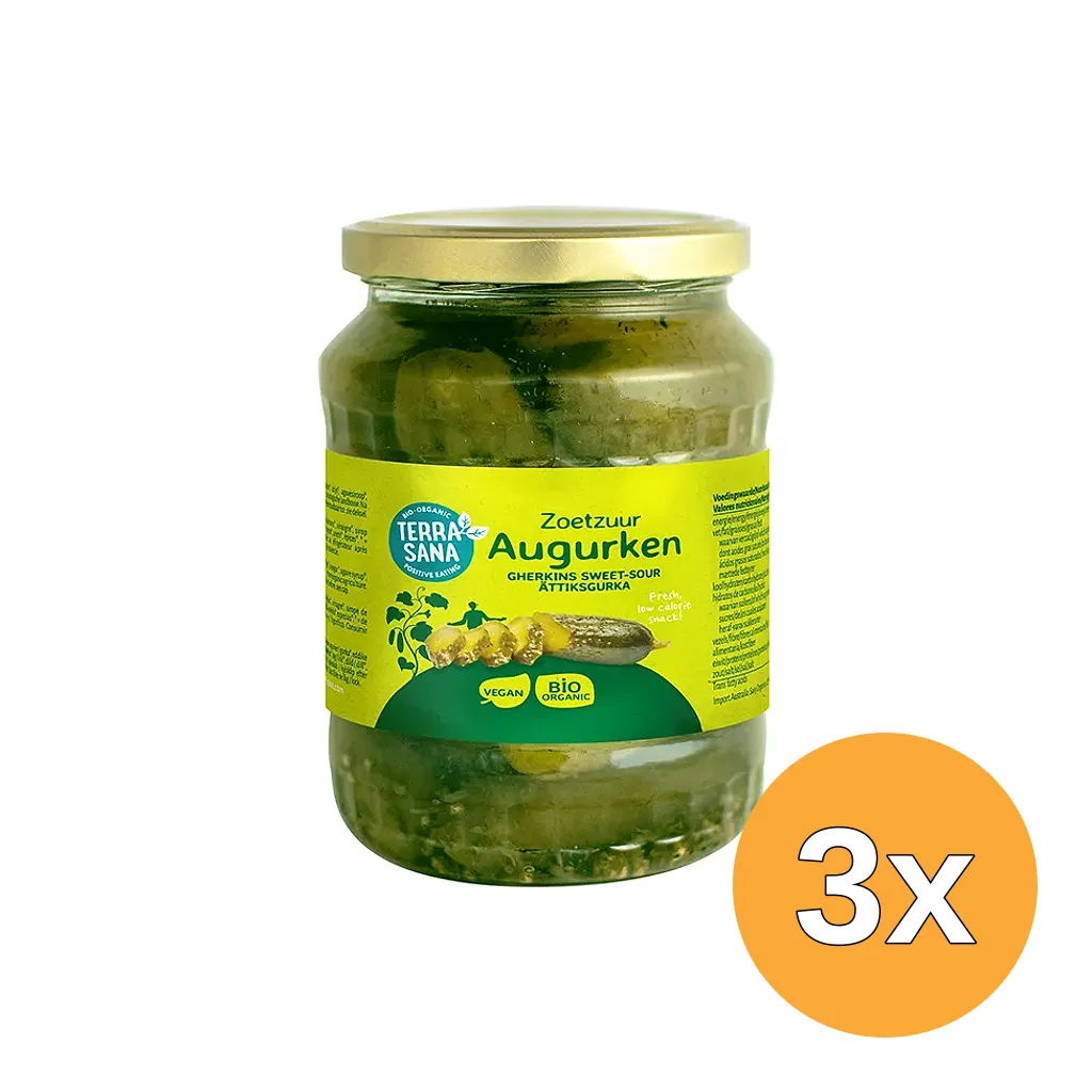 3x Terrasana Augurken Fris Zoet/Zuur Bio (670 gr)