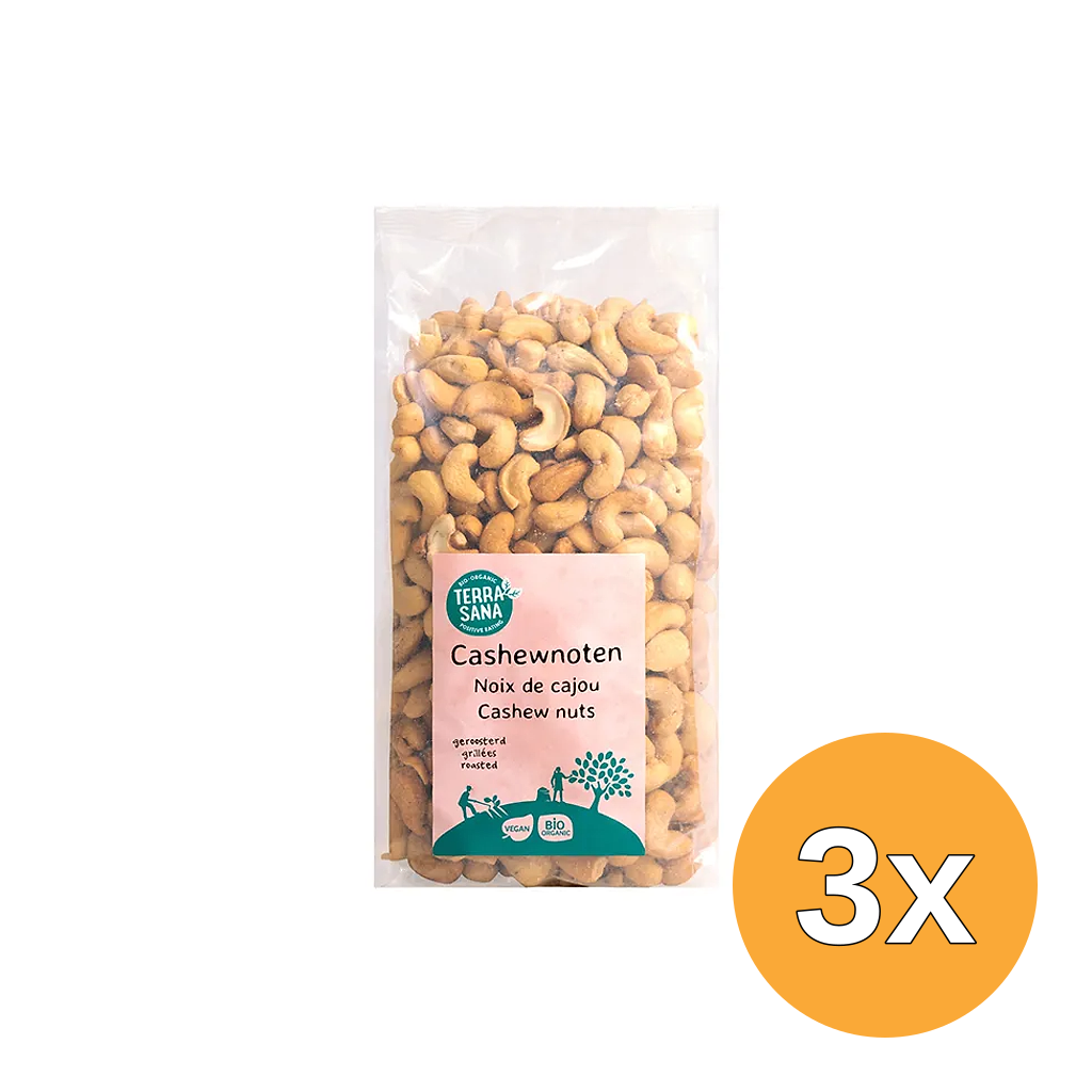 3x Terrasana Cashewnoten Geroosterd Zonder Zout Bio (750 gr)