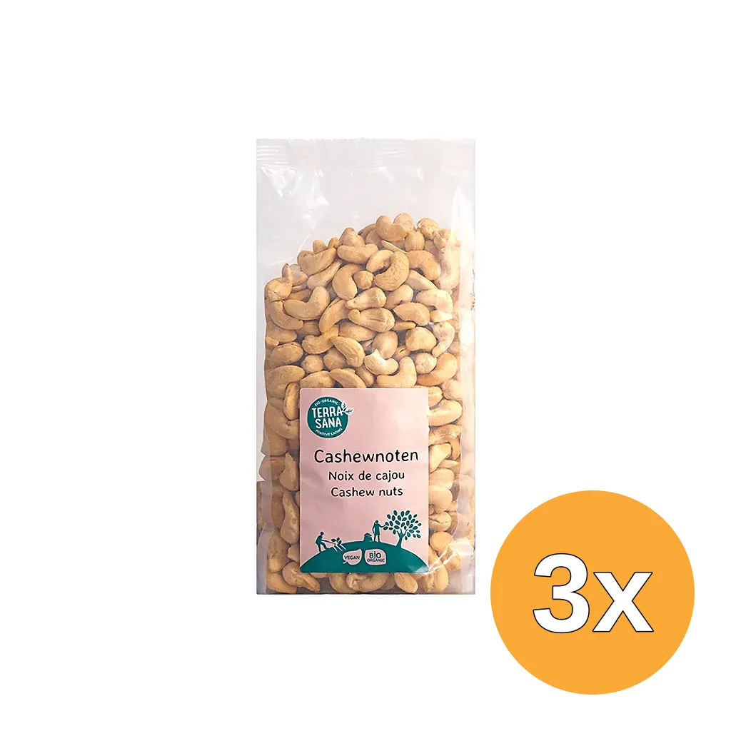 3x Terrasana Cashewnoten Ongeroosterd Zonder Zout Bio (750 gr)