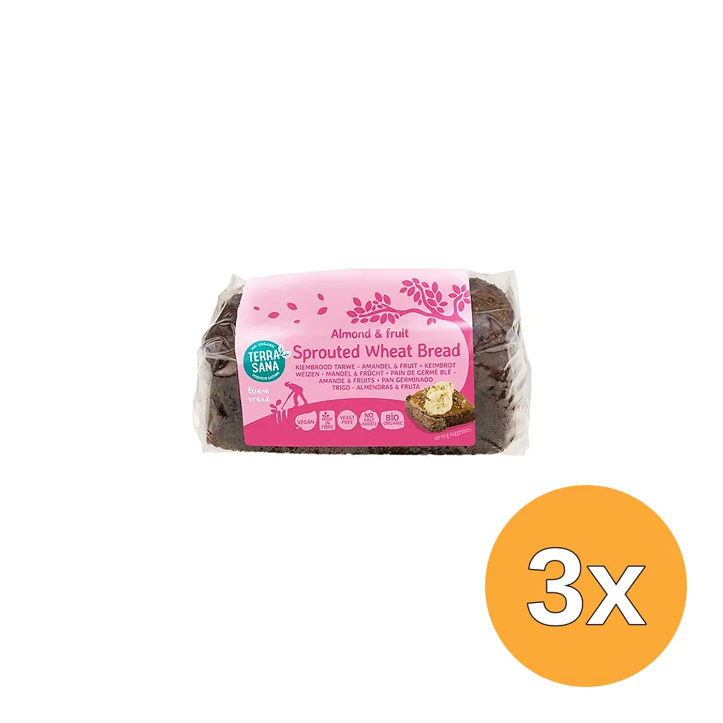 3x Terrasana Gekiemd Brood Zuidvruchten Amandel Bio (400 gr)