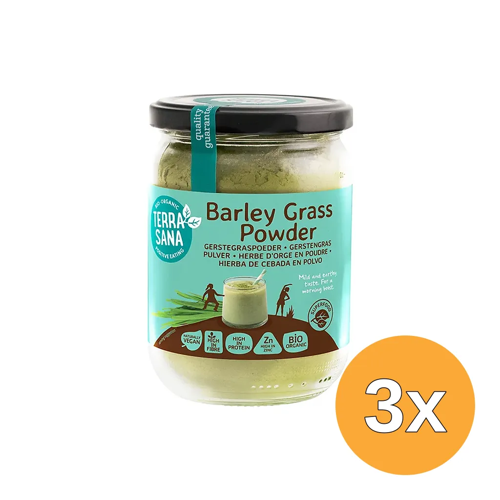 3x Terrasana Gerstegras Poeder In Glas Bio (130 gr)