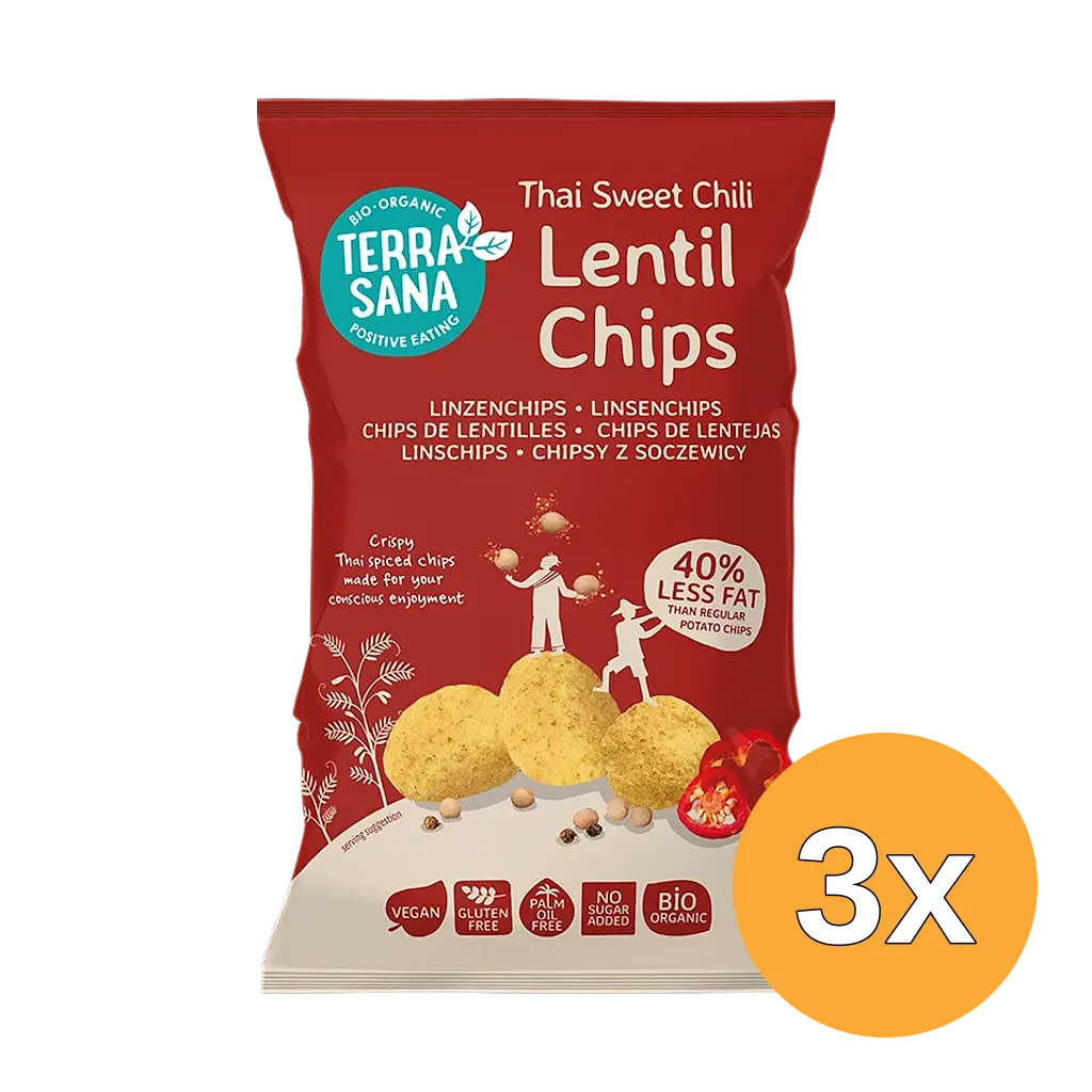 3x Terrasana Linzenchips Thai Sweet Chilli (75 gr)