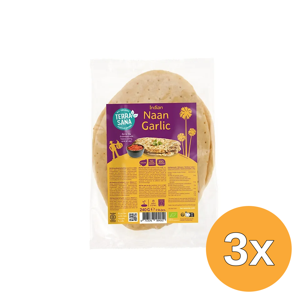 3x Terrasana Naan Knoflook Bio (240 gr)
