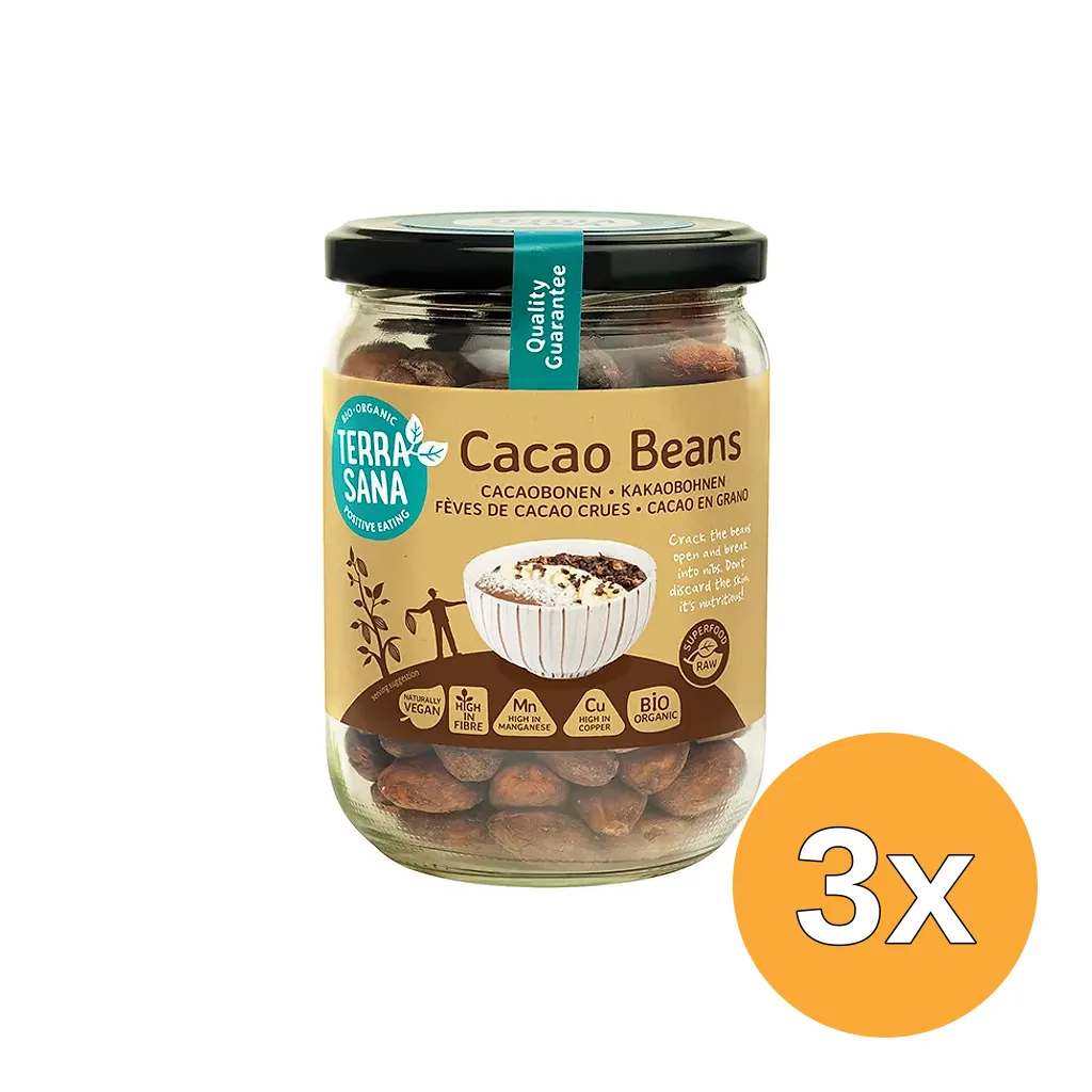 3x Terrasana Raw Cacao Bonen In Glas Bio (250 gr)