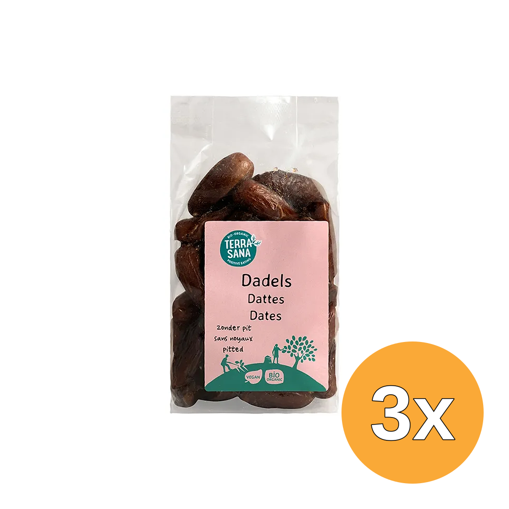 3x Terrasana Raw Dadels Zonder Pitten Bio (750 gr)