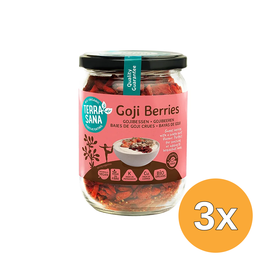 3x Terrasana Raw Goji Bessen in Glas Bio (200 gr)