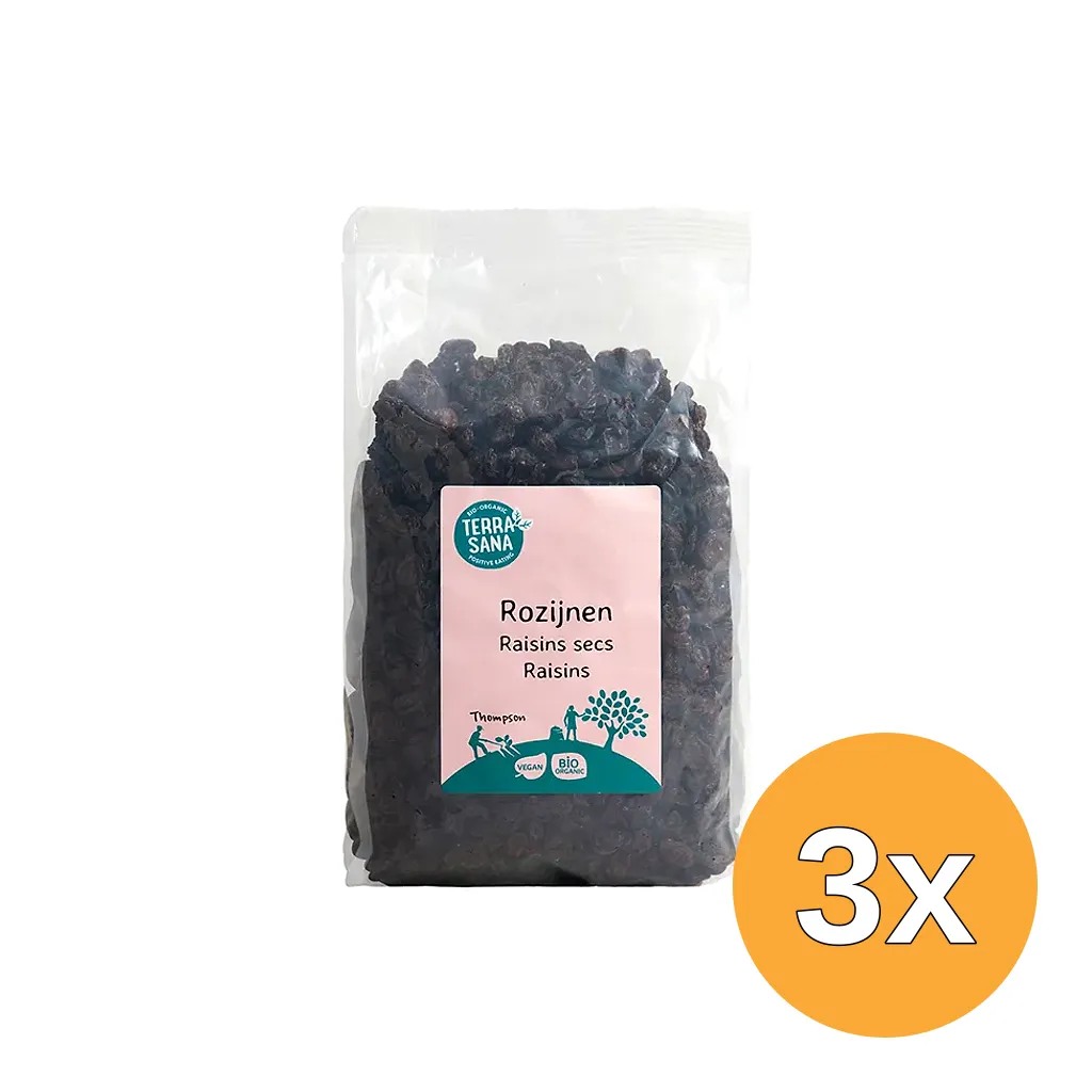 3x Terrasana Raw Rozijnen Blue Thompson Bio (1000 gr)