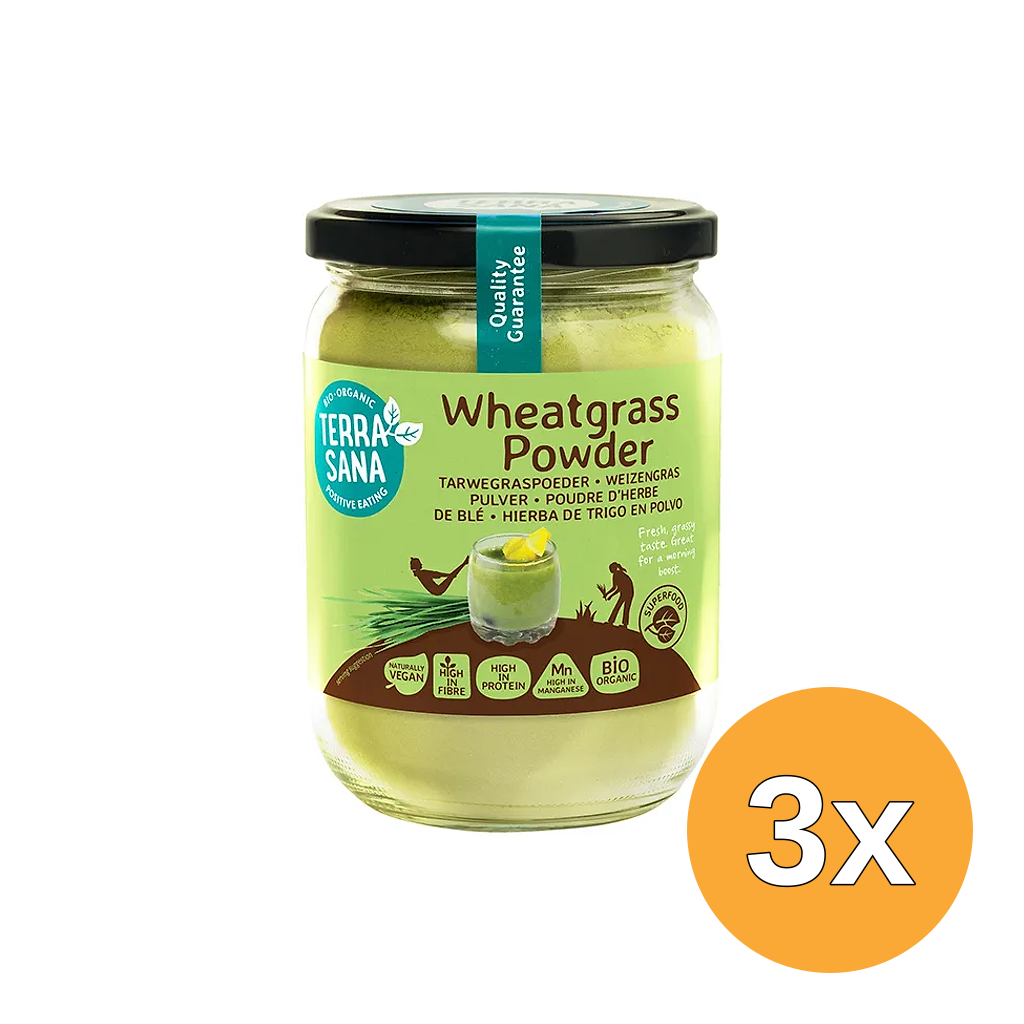 3x Terrasana Raw Tarwegras Poeder In Glas Bio (130 gr)