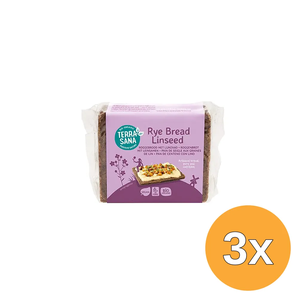 3x Terrasana Roggebrood Lijnzaad Bio (500 gr)