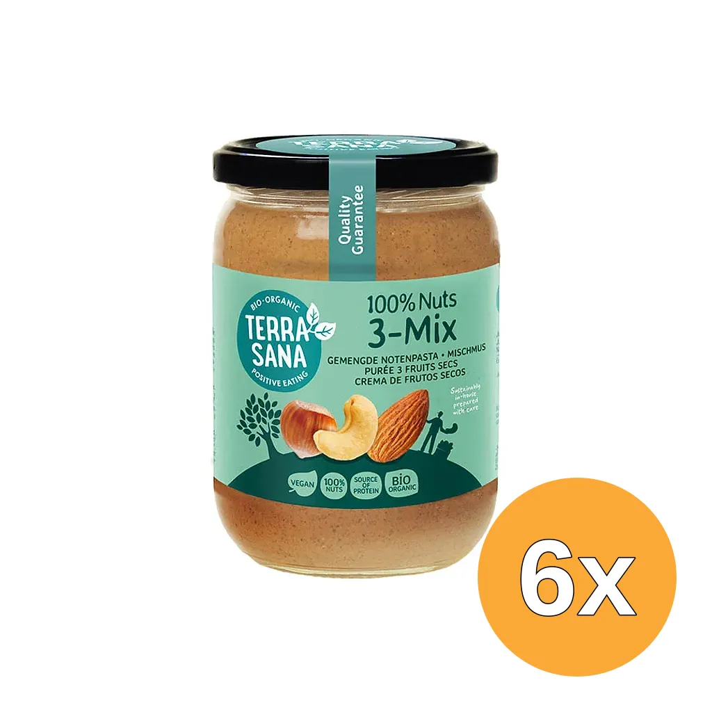 6x TerraSana 3 Mix notenpasta zonder pinda bio (500 gr)