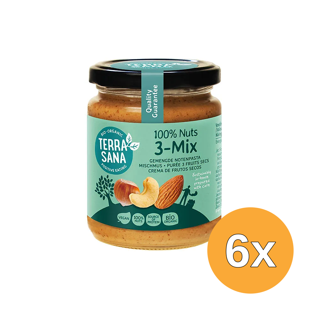 6x TerraSana 3 mix notenpasta zonder pinda bio (250 gr)