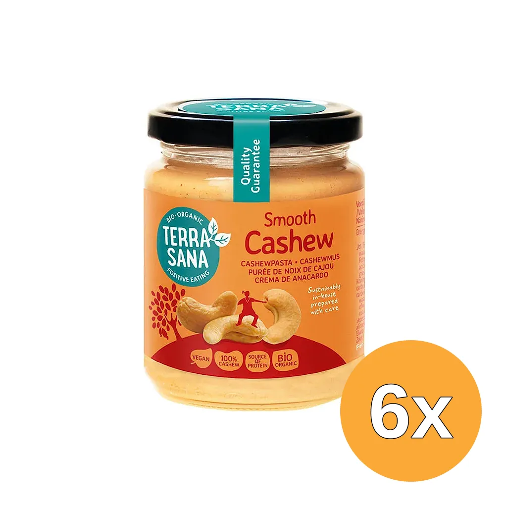 6x TerraSana Cashewnotenpasta zonder zout bio (250 gr)