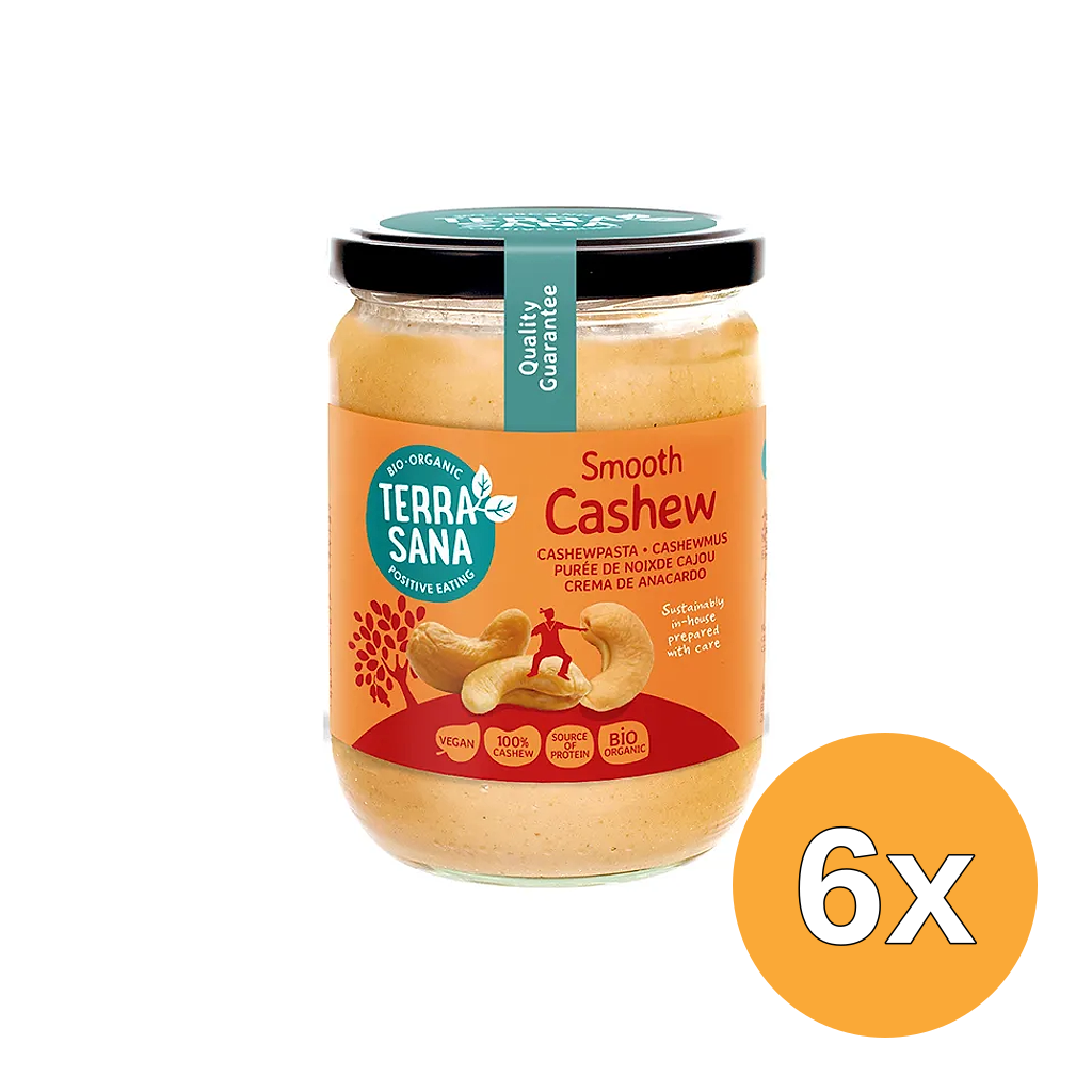 6x TerraSana Cashewnotenpasta zonder zout bio (500 gr)