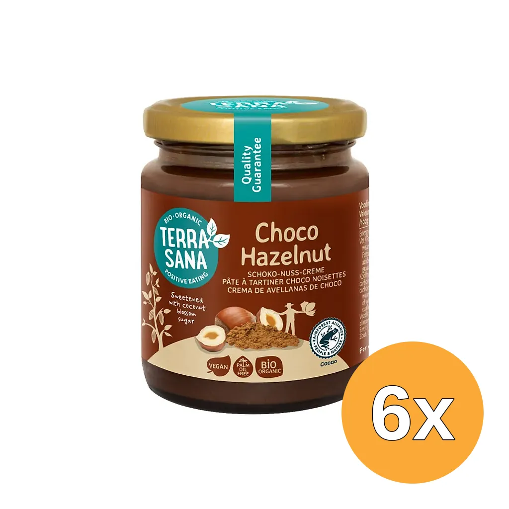 6x TerraSana Choco hazelnootpasta bio (250 gr)
