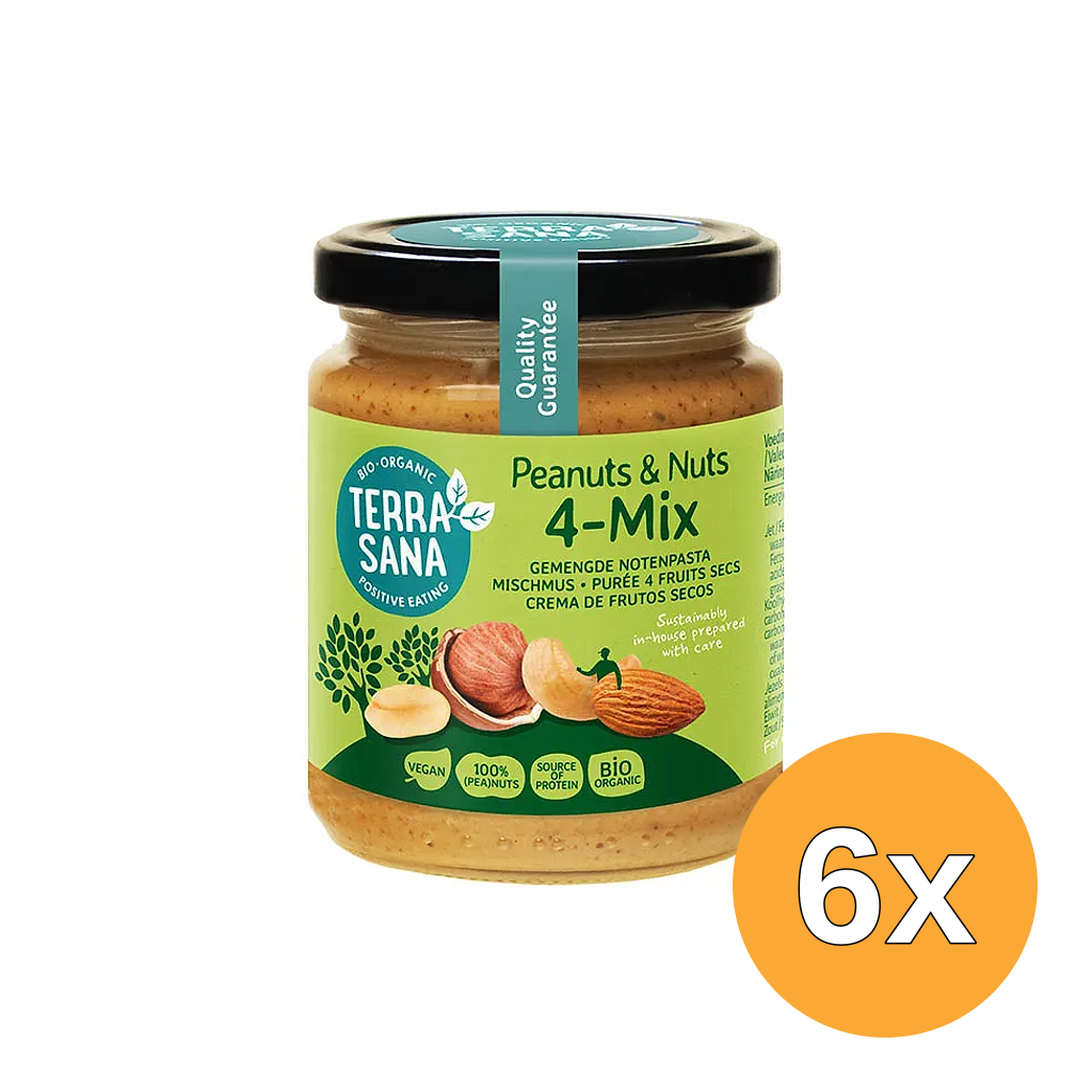 6x TerraSana Gemengde notenpasta zonder zout bio (250 gr)