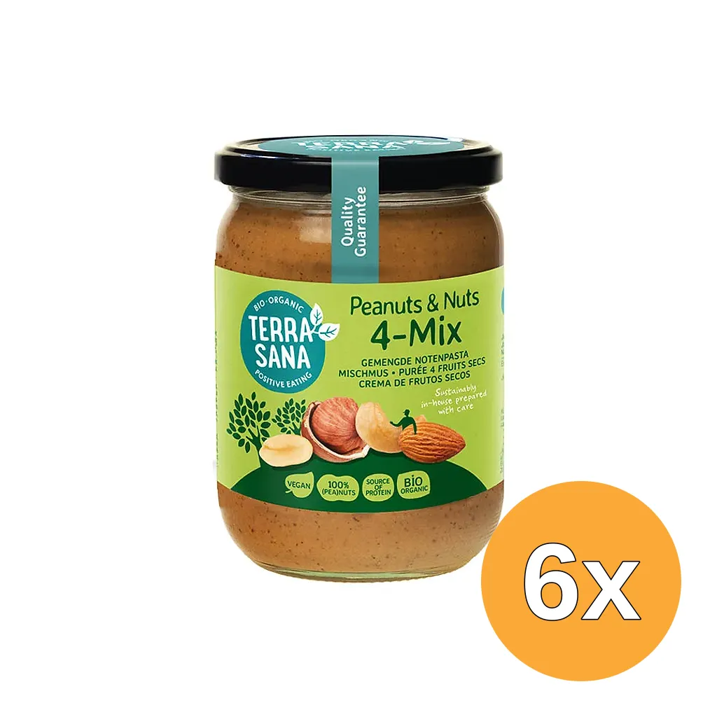 6x TerraSana Gemengde notenpasta zonder zout bio (500 gr)