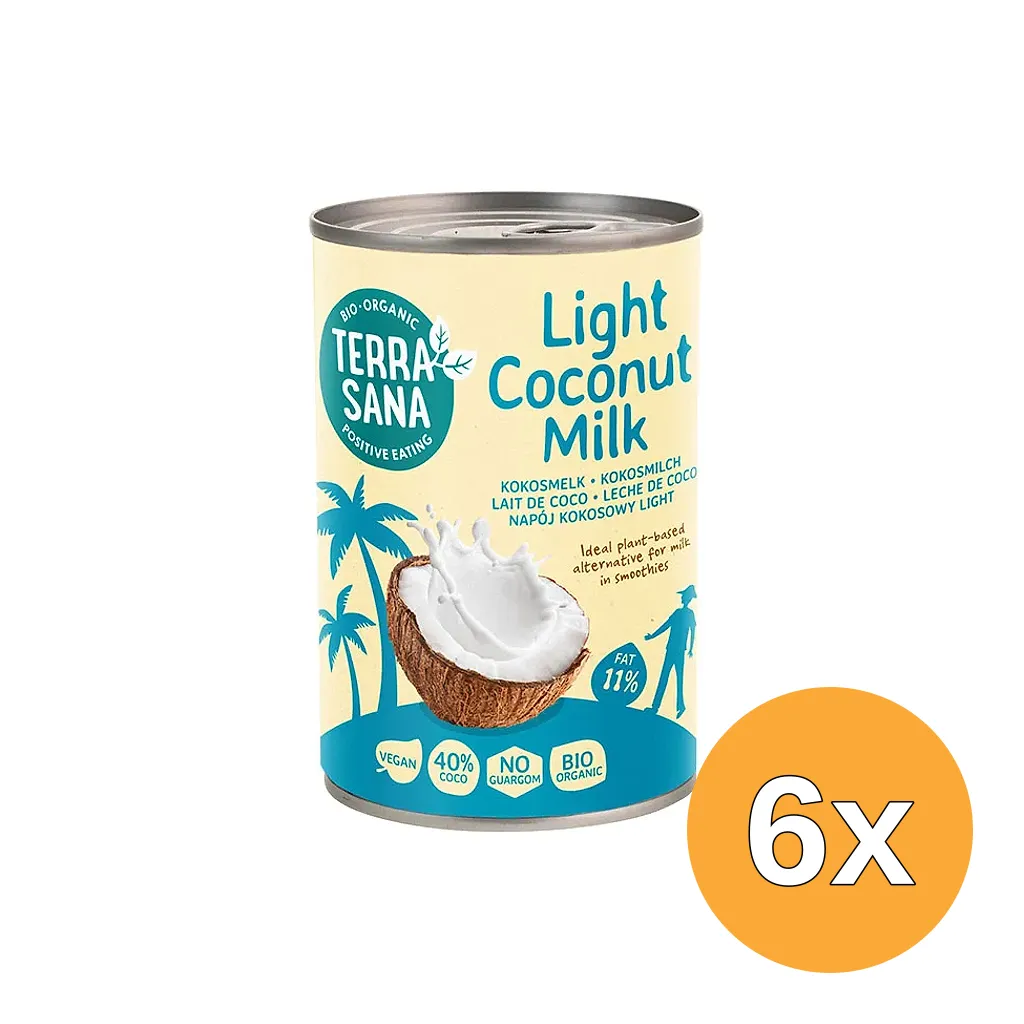 6x TerraSana Kokosmelk light 11% vet bio (400 ml)