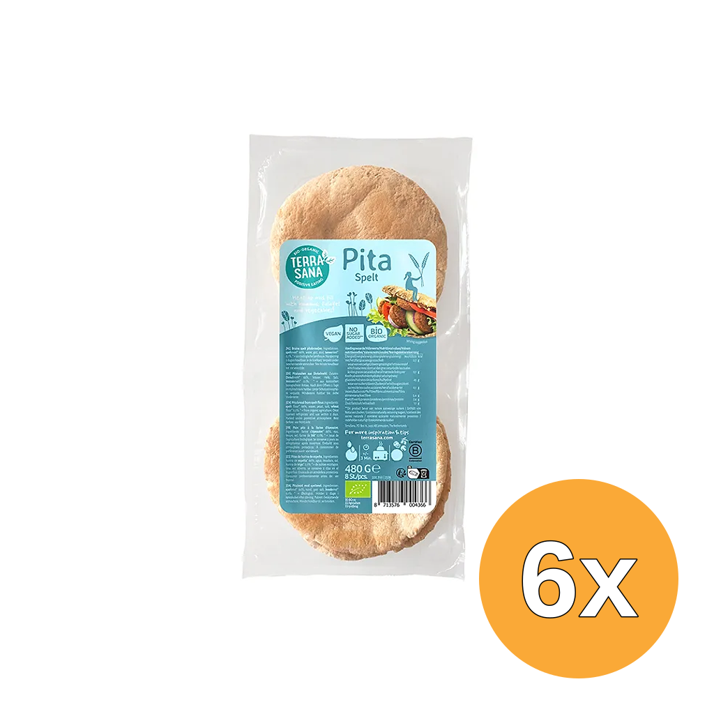 6x TerraSana Pitabroodjes Spelt (480 gr)