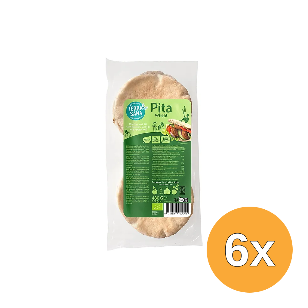 6x TerraSana Pitabroodjes Tarwe (480 gr)