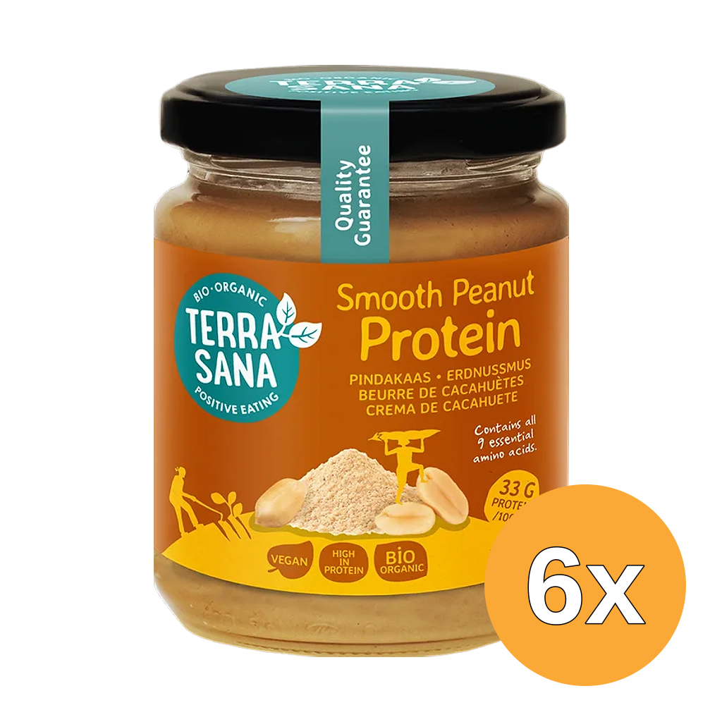 6x TerraSana Proteïne Pindakaas Fijn (250 gr)