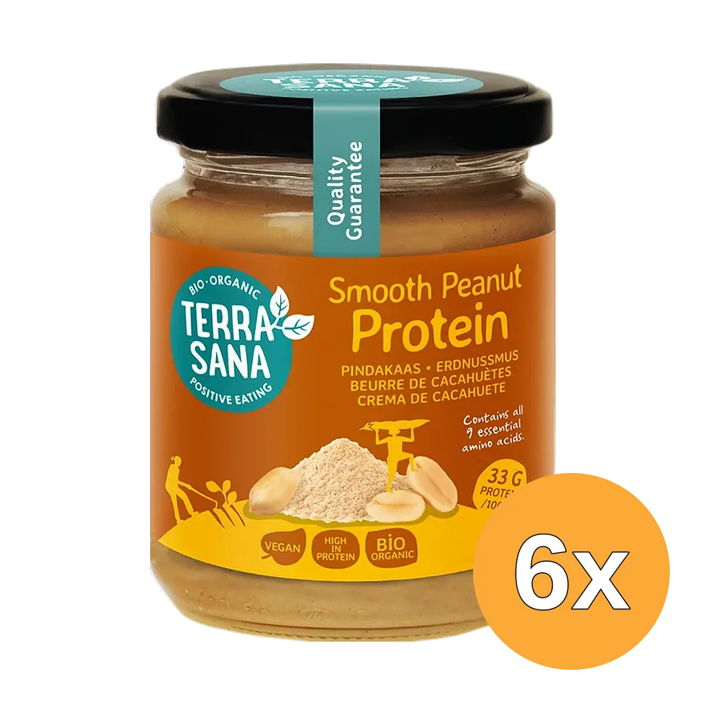 6x TerraSana Proteïne Pindakaas Fijn (250 gr)