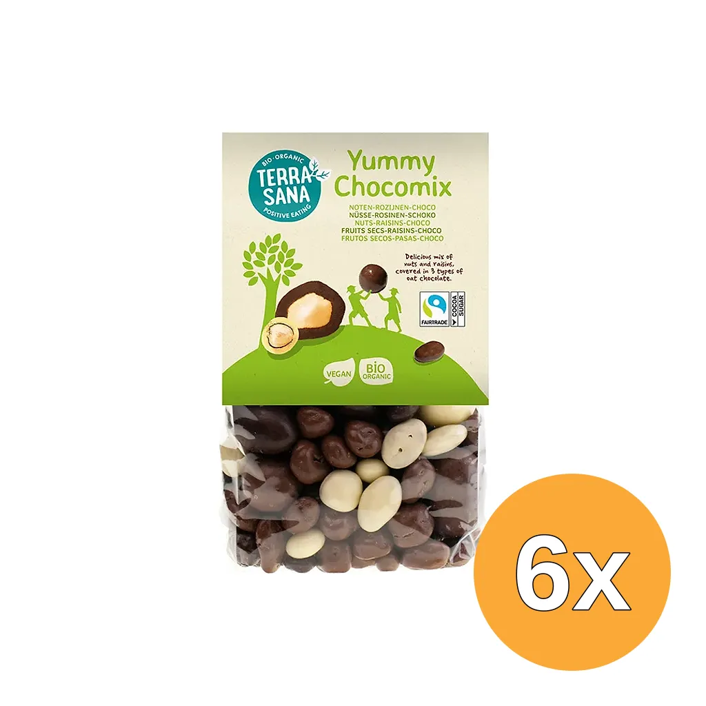 6x TerraSana Yummy chocomix noten rozijnen choco bio (200 gr)