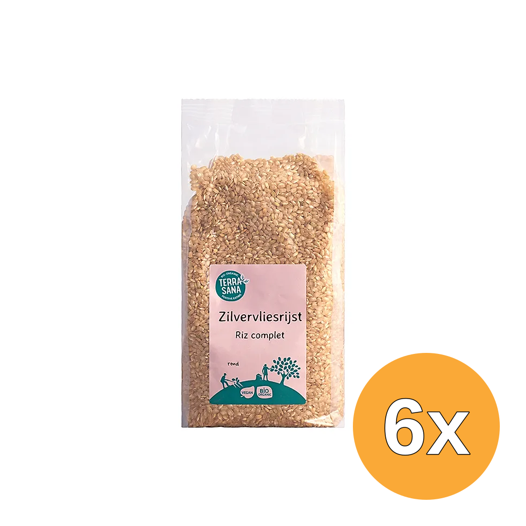 6x TerraSana Zilvervliesrijst rond bio (1000 gr)
