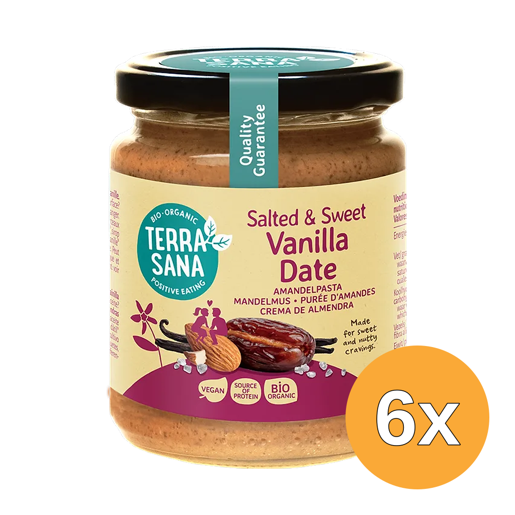6x Terrasana Amandelpasta Salted & Sweet Vanille Dadel (250 gr)