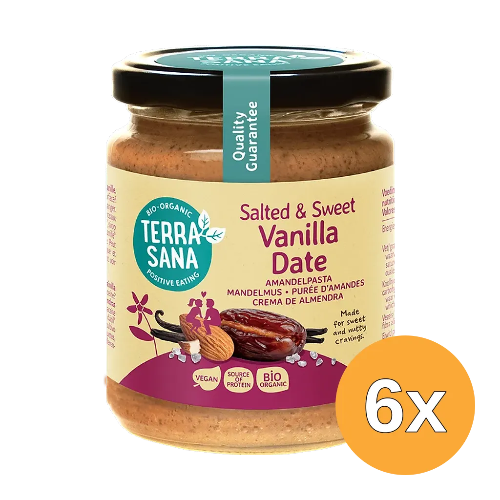 6x Terrasana Amandelpasta Salted & Sweet Vanille Dadel (250 gr)