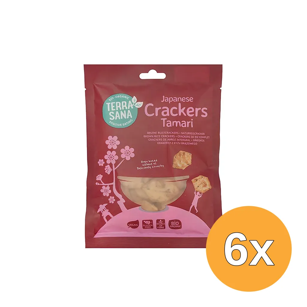 6x Terrasana Japanse Bruine Rijstcrackers Eko Bio (60 gr)