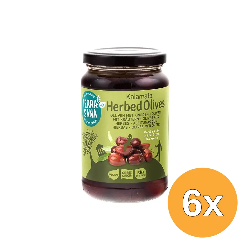 6x Terrasana Kalamata Olijven in Kruidenolie Bio (345 gr)